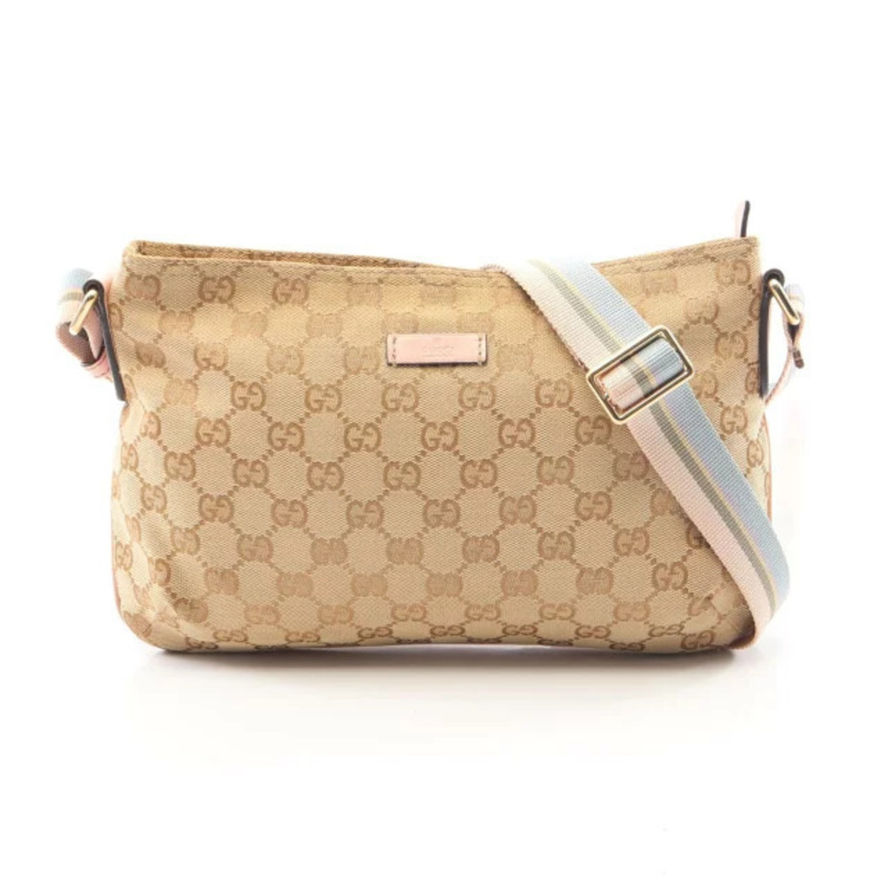 Gucci GG Canvas Shoulder Bag Leather Beige Cream Pink